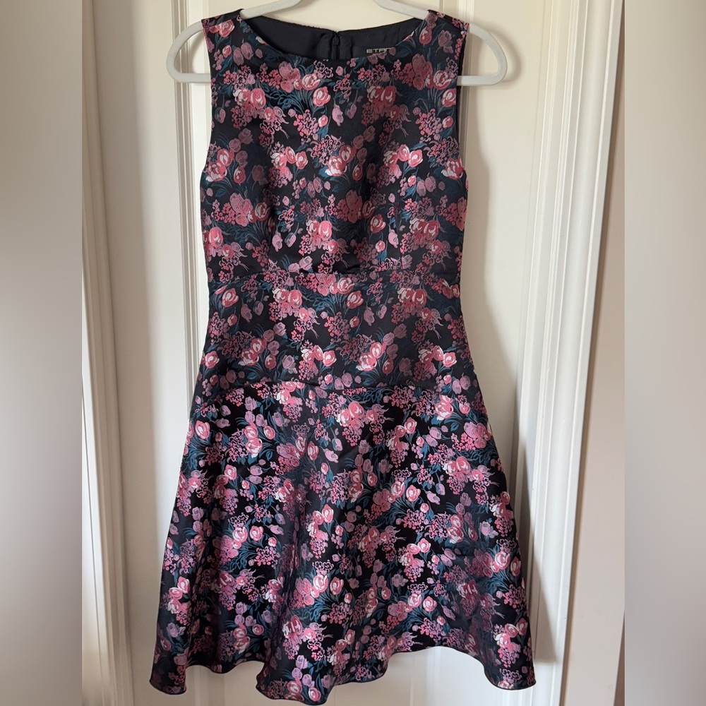 Etro Jacquard Floral Mini Dress with Boatneck Neckline